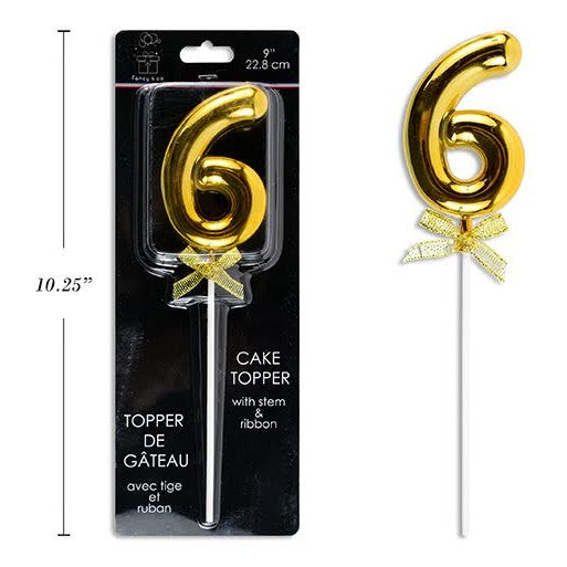 Gold Cake Topper with stem & ribbon #6