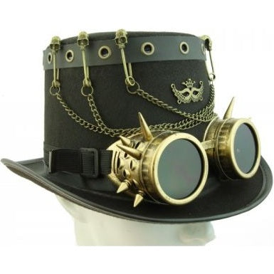 Gold Steampunk Top Hat with Goggles & Accessories