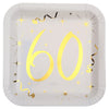 Gold & White 60th Square Dinner Plates, Set of 10