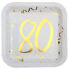 Gold & White 80th Square Dinner Plates, Set of 10