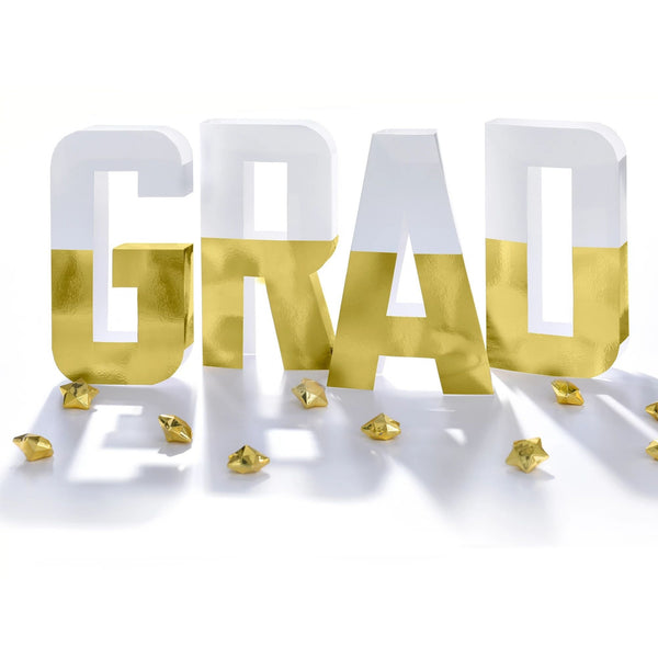 Grad Foil Letters - White & Gold