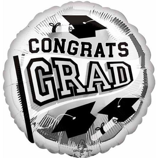 Grad Silver School Spirit 18" Foil Balloon