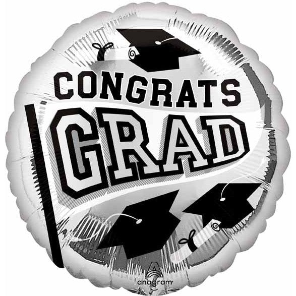 Grad Silver School Spirit 18" Foil Balloon