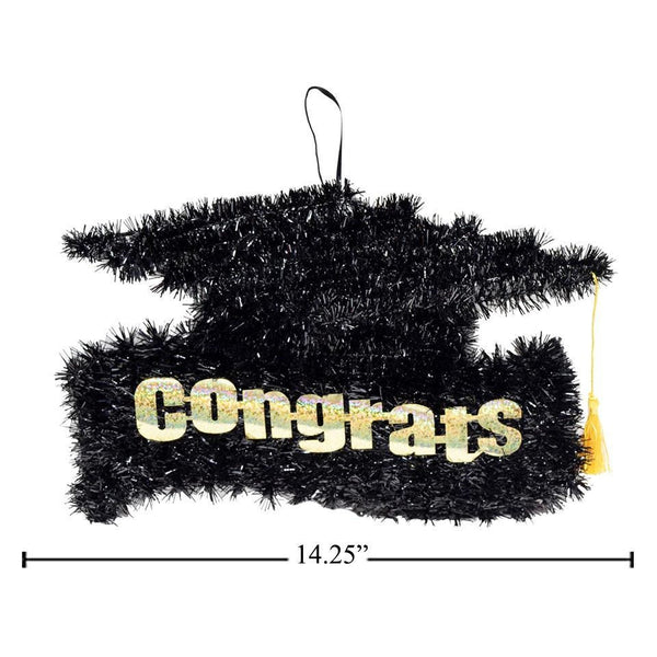 Graduation "Congrats" Black Tinsel Cap Hanging Decor