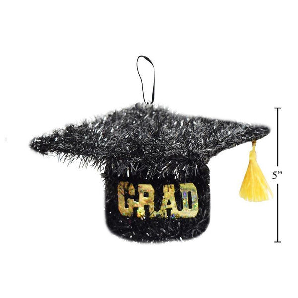 Graduation "GRAD" Black Cap Tinsel Decor
