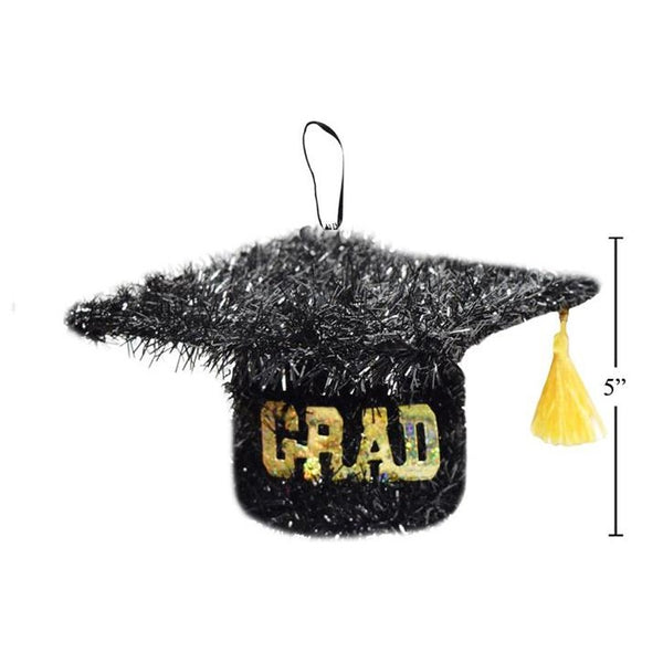 Graduation "GRAD" Tinsel Black Cap Decor with Tassel