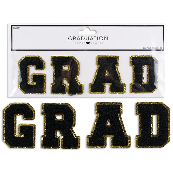 Graduation Iron-On Chenille Patch with Glitter Confetti Border
