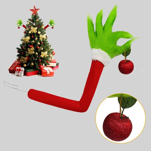 Grinch Arm Christmas Tree Decoration with Green Fur