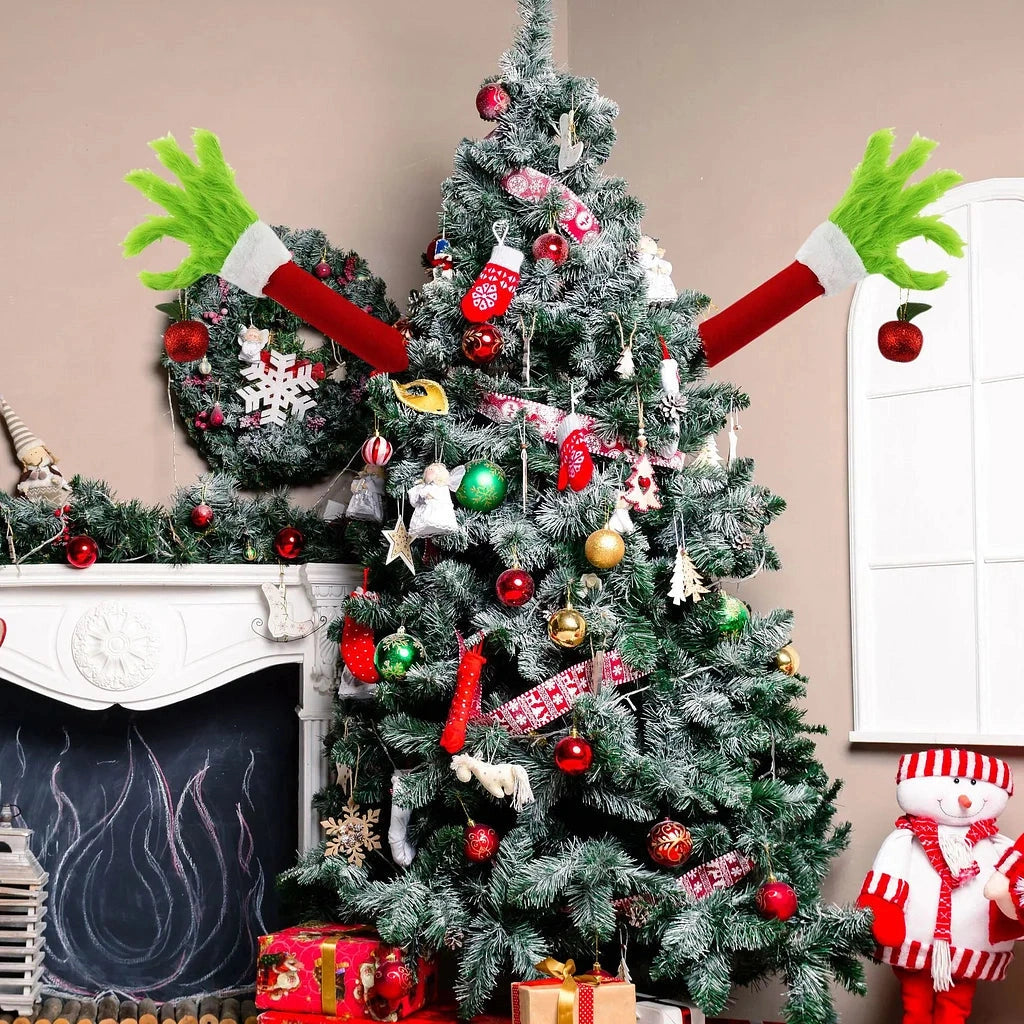 Grinch Arm Christmas Tree Decoration with Green Fur