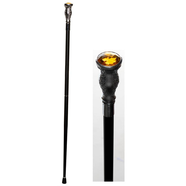 HEAVY Metal Cane With Silver Handle Large Inset Jewel
