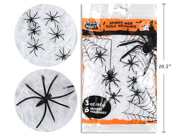 Fright Night Stretchable Spider Web, 3oz with 6 Spiders