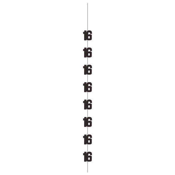 Hanging Decorations - Black & Silver Glitz 16th Birthday