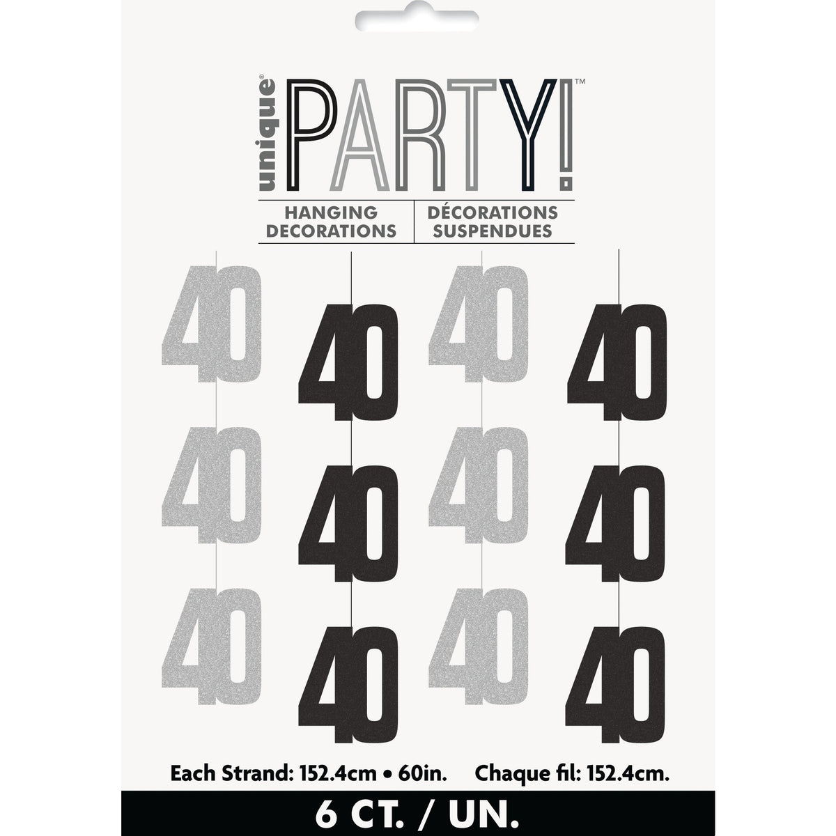 Hanging Decorations - Black & Silver Glitz 40th Birthday