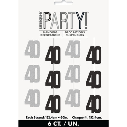 Hanging Decorations - Black & Silver Glitz 40th Birthday