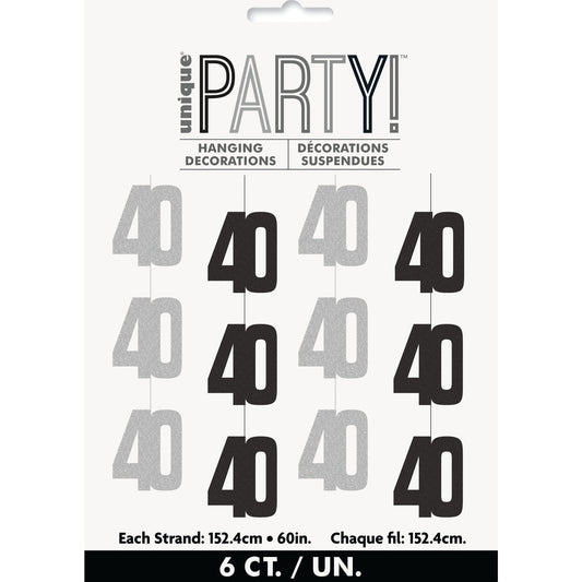 Hanging Decorations - Black & Silver Glitz 40th Birthday