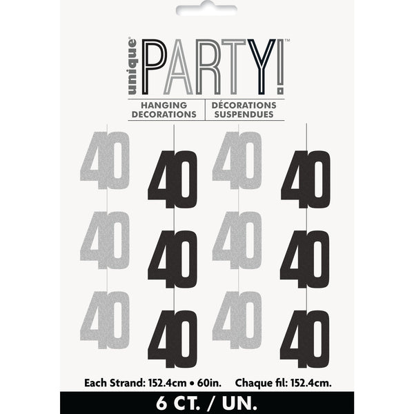 Hanging Decorations - Black & Silver Glitz 40th Birthday