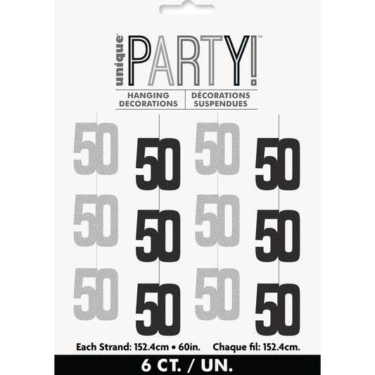 Hanging Decorations - Black & Silver Glitz 50th Celebration