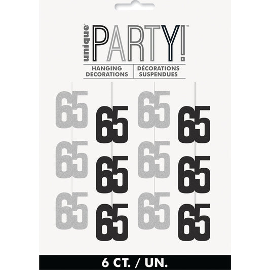 Hanging Decorations - Black & Silver Glitz 65th Birthday