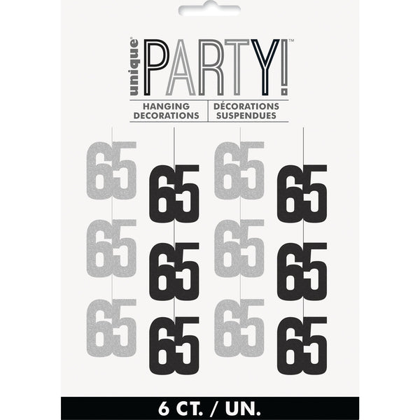 Hanging Decorations - Black & Silver Glitz 65th Birthday