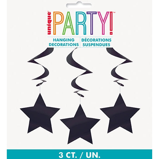 Hanging Swirl Decorations with Black Stars – 26" 3-Pack