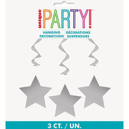 Hanging Swirl Decorations with Silver Stars – 26" 3-Pack