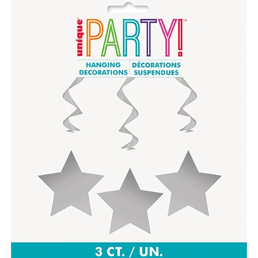 Hanging Swirl Decorations with Silver Stars – 26" 3-Pack