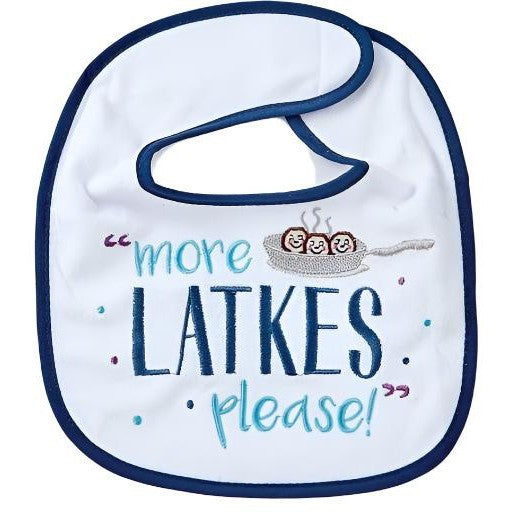 Chanukah Bib, " More Latkes Please", Cott/Poly,9" X 11",