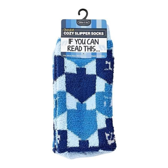 Chanukah Cozy SliPPEr Socks,Lets Play Dreidel,Poly,Adult,14"