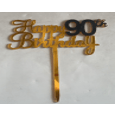 Happy 90th Birthday Black & Gold Cake Topper