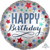 Happy Birthday 18" Satin Foil Balloon with Stars