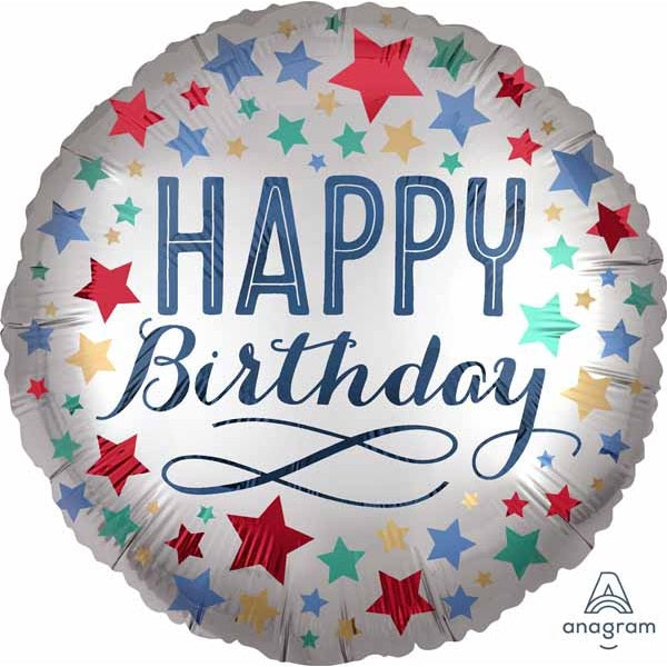 Happy Birthday 18" Satin Foil Balloon with Stars