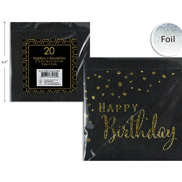 Happy Birthday Black & Gold Beverage Napkins