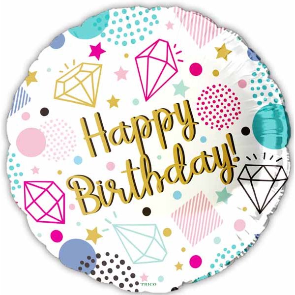 Happy Birthday Gems Foil 18" Balloon