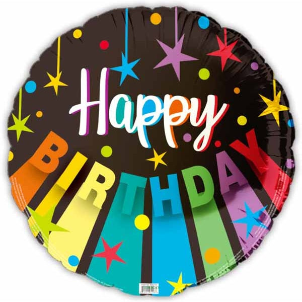 Happy Birthday Neon Stars 18" Foil Packaged