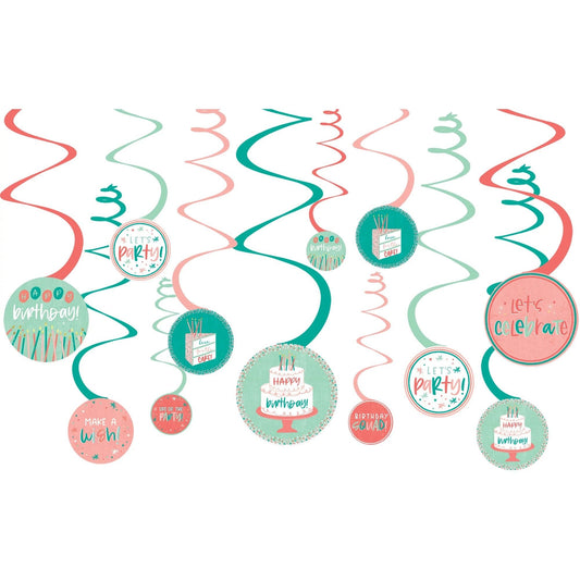 Happy Bright Birthday Spiral Decorations