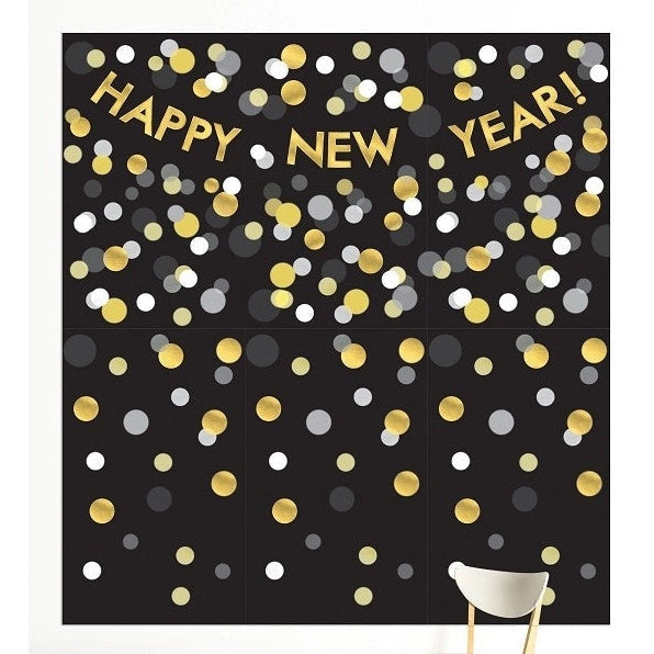 Happy New Year Deluxe Scene Setter Kit, Black, Silver, Gold