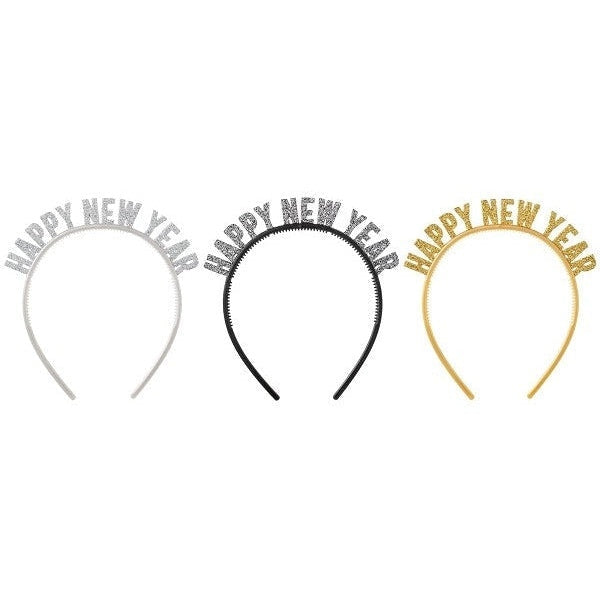Happy New Year Glitter Plastic Headbands