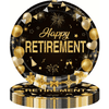 Happy Retirement Black & Gold 9" Dinner Plates, 24 Count