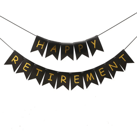 Happy Retirement Black & Gold Banner