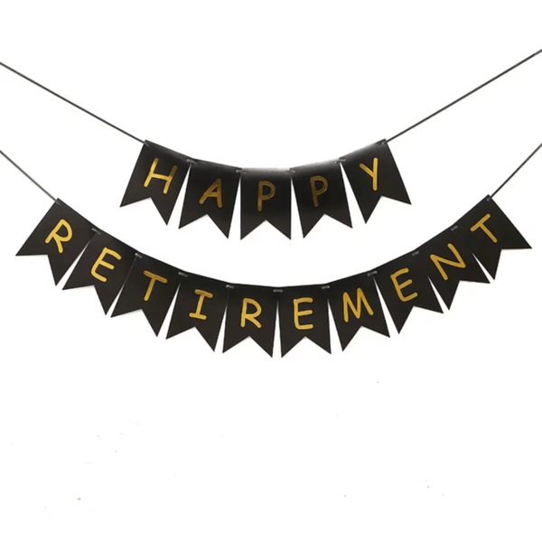Happy Retirement Black & Gold Banner
