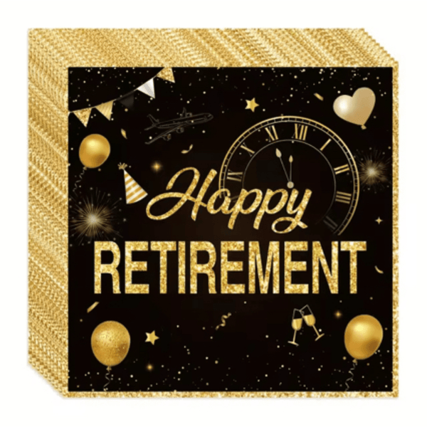 Happy Retirement Black & Gold Luncheon Napkins, 24 Count