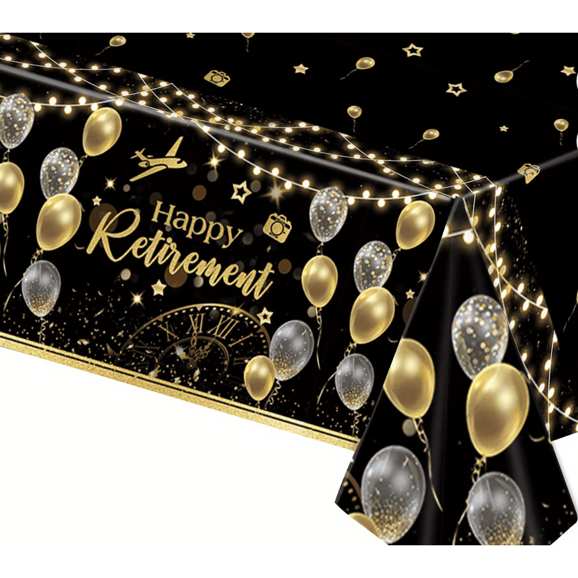 Happy Retirement Black & Gold Plastic Tablecover