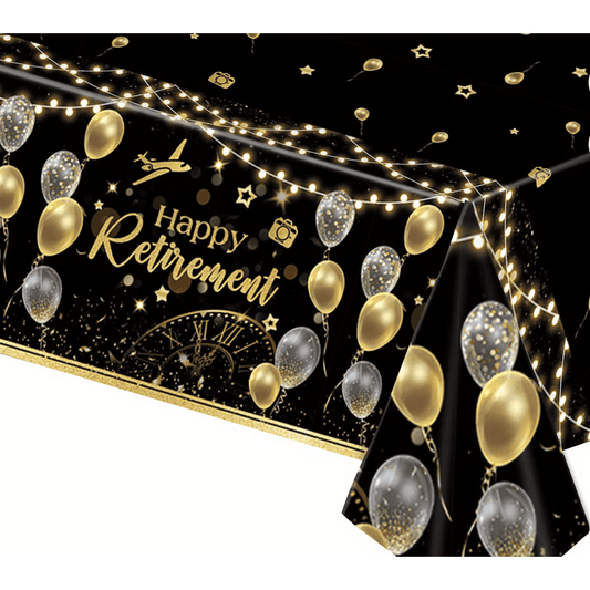 Happy Retirement Black & Gold Plastic Tablecover