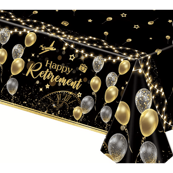 Happy Retirement Black & Gold Plastic Tablecover