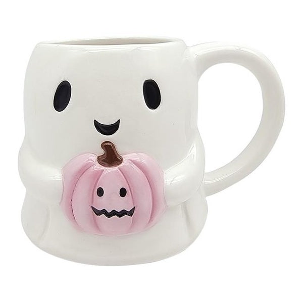 Hoot Hween Ceramic White Ghost Mug with Pumpkin 16oz