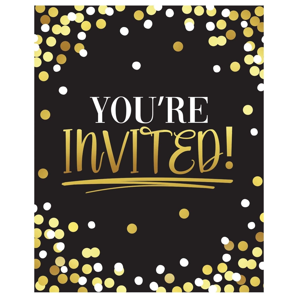 Invitations - Birthday, Black and Gold, 4" x 5"
