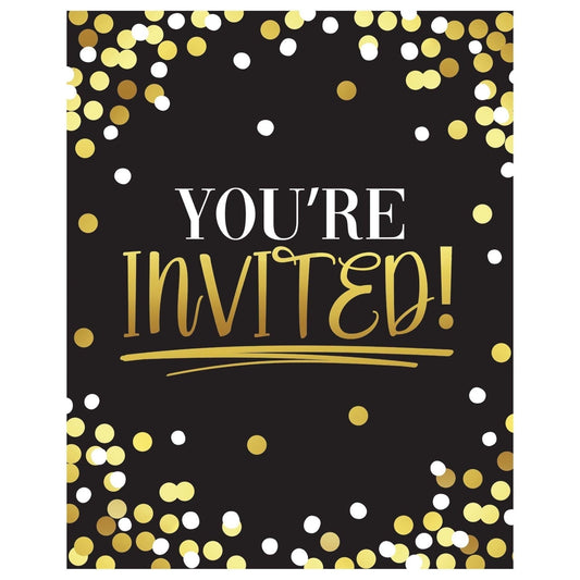 Invitations - Birthday, Black and Gold, 4" x 5"