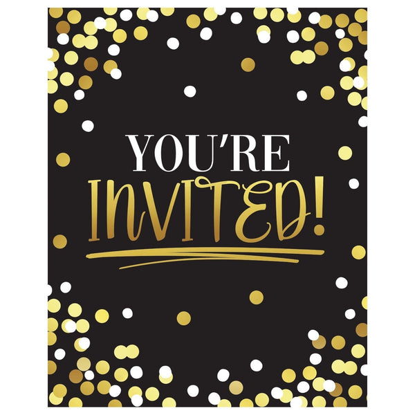 Invitations - Birthday, Black and Gold, 4" x 5"