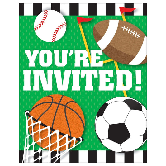 Invitations - Birthday, Green, All Star, 4" x 5"