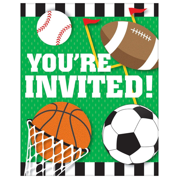 Invitations - Birthday, Green, All Star, 4" x 5"